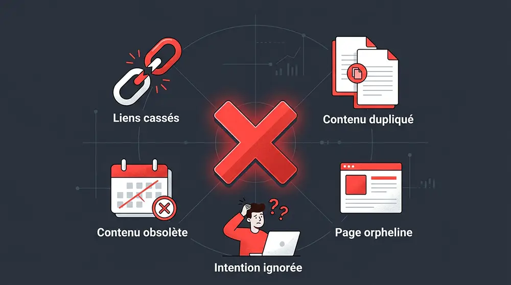 Illustration des 5 erreurs fatales à éviter lors de la création d'un cocon sémantique