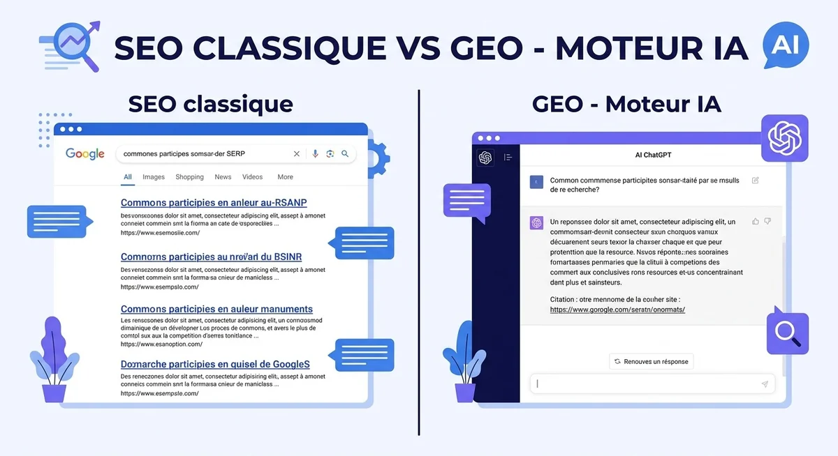 Définition du GEO Generative Engine Optimization pour WordPress Schéma explicatif du GEO generative engine optimization pour site WordPress