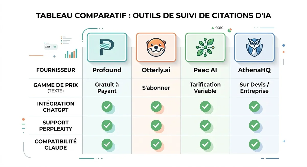 Comparatif outils tracking citations IA — Profound, Otterly, Peec AI, AthenaHQ Comparatif des outils de tracking citations IA Profound Otterly Peec AI AthenaHQ en 2026