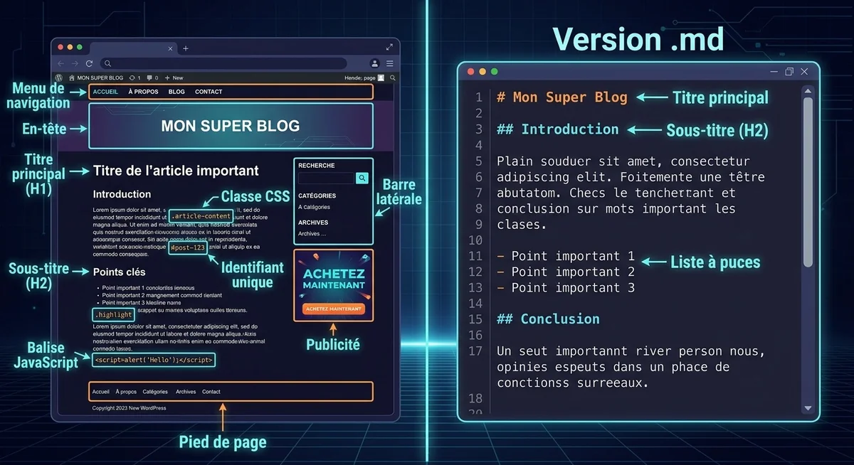 Version markdown articles WordPress : guide GEO complet