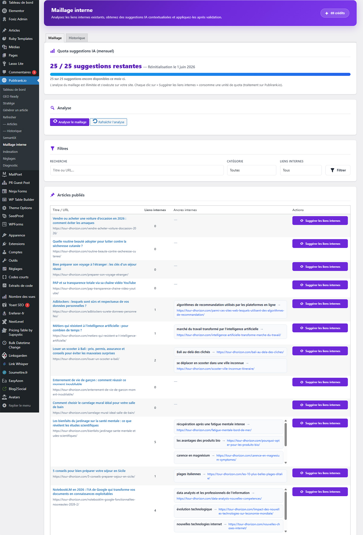 Maillage interne IA : suggestions de liens contextuelles à valider