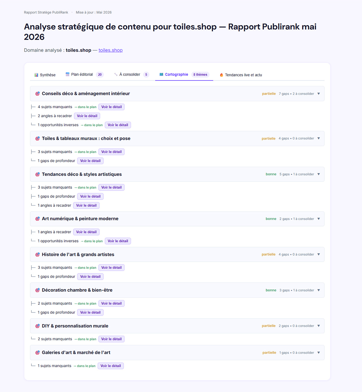 Rapport Stratège PubliRank avec plan éditorial 30 jours